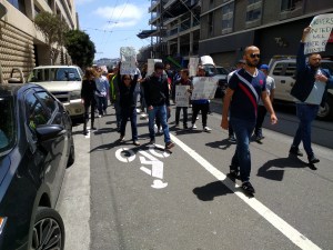 Uber and Lyft protesters on 11th street (and still blocking the bike lane). All pics Streetsblog/Rudick