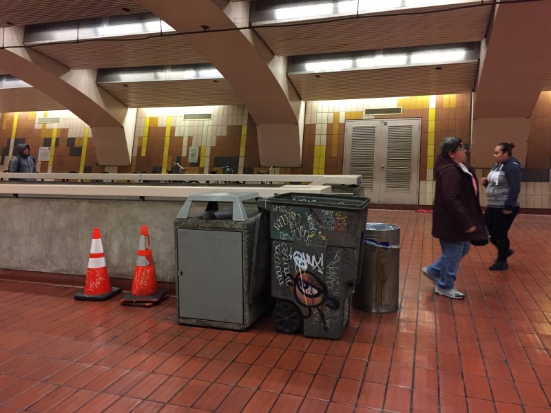 Trash and traffic cones stored in a grimy BART station. Just a little of the overwhelming evidence that BART doesn't get customer experience. Photo: Ian Griffiths