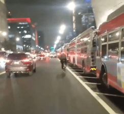 Someone decided to "stage" SFMTA buses in the bike lane. Who was it? And when will they be shown the door? Photo: from Kyle Grochmal's twitter