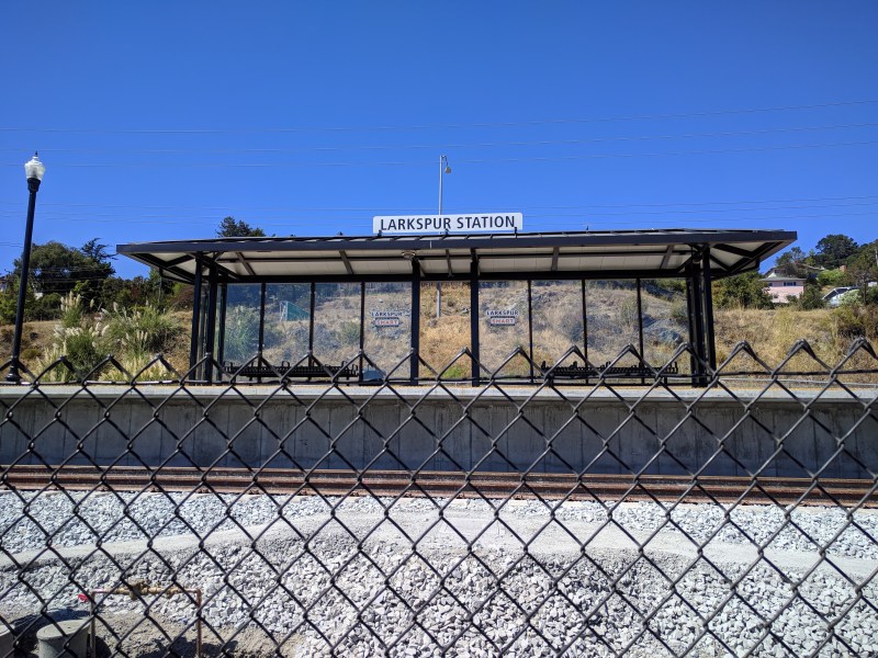 Larkspur SMART train station shortly before it opened. The fences may as well still be there if you want to connect from Oakland. Photo: Streetsblog/Rudick