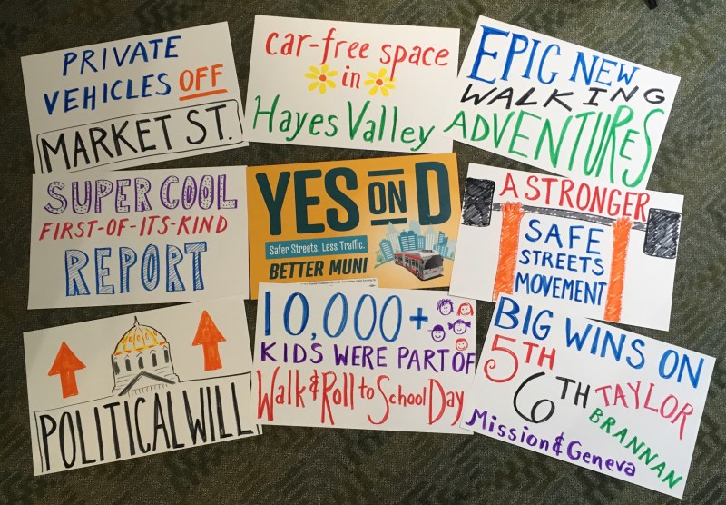 Walk SF directors and staff made these signs to mark the major accomplishments of 2019. Photo: Marta Lindsey