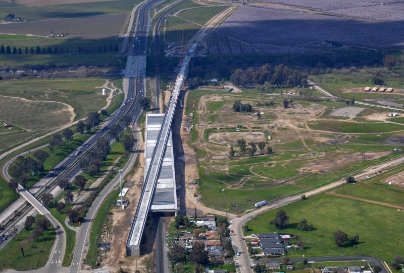 The San Joaquin River Viaduct, part of the creation of the ROW for California High-speed Rail. Photo: CaHSRA