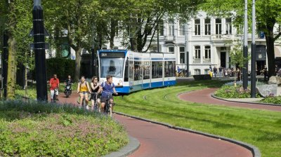 A tramway in Amsterdam. From Brett Bergie's tweet, asking how anyone would be against this kind of street in their city