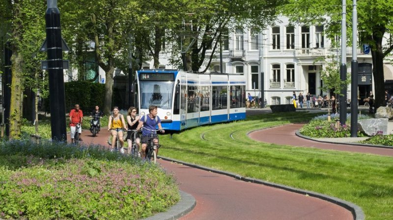A tramway in Amsterdam. From Brett Bergie's tweet, asking how anyone would be against this kind of street in their city