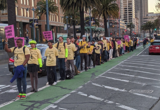The most recent 'People Protected' bike lane demonstration on the Embarcadero. Photo: PPBL's twitter