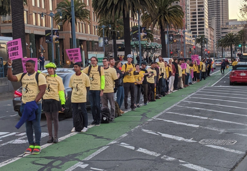 The most recent 'People Protected' bike lane demonstration on the Embarcadero. Photo: PPBL's twitter