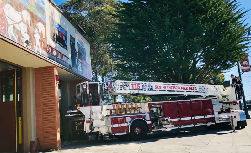 A ladder truck in front of Ingleside Station #15, near Holloway. Photo: Local Buzz