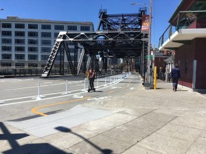 A view of the new lane on the bridge, facing towards the baseball stadium. Photo: Christopher Ulrich