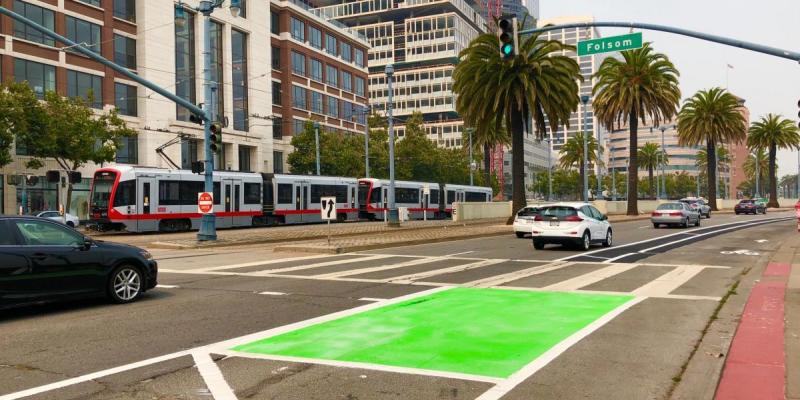 Recent work at Embarcadero and Folsom. Photo: SFMTA