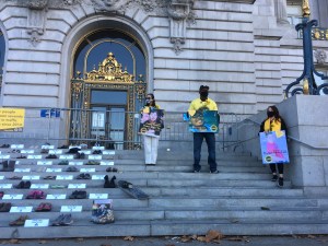 A memorial held last year on the steps of City Hall for pedestrians killed by motorists. Photo: Walk SF