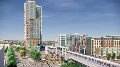 Rendering of West Oakland BART development down 7th Street. Courtesy JRDV Urban International