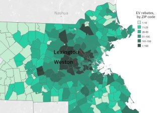 The Commonwealth's MOR-EV program, which pays $2,500 to residents who buy a new electric car, has paid out millions of dollars to households living in wealthy suburbs like Weston, Lexington, and Lincoln. Lower-income communities, by contrast, have received a much smaller fraction of the program's spending.