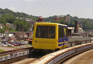 Morgantown PRT. The only operational line in the country comparable to an automated pod proposal for Dumbarton. Photo: Taken with  an OLYMPUS CAMERA/wikimedia commons