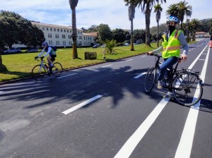 Matt Starkey, the Presidio’s transportation engineer, on the right hanging out on a Presidio Bike Lane on Graham Street. Photos: Streetsblog/Rudick