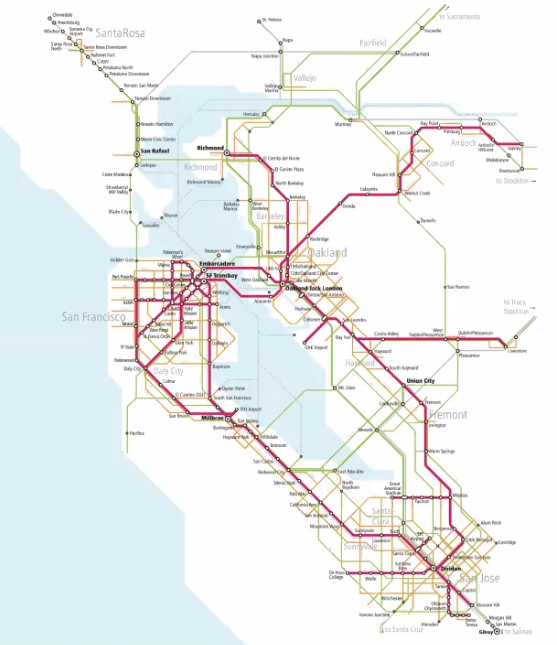 A Seamless Bay Area map for a regional transit system.
