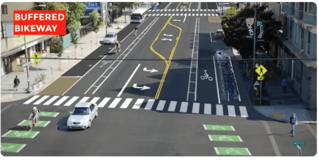 This is what the lanes will look like if the protection is removed--except of course with cars double parked in them