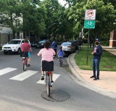 People riding bikes on Glenwood Avenue in Rogers Park. Photo: John Greenfield