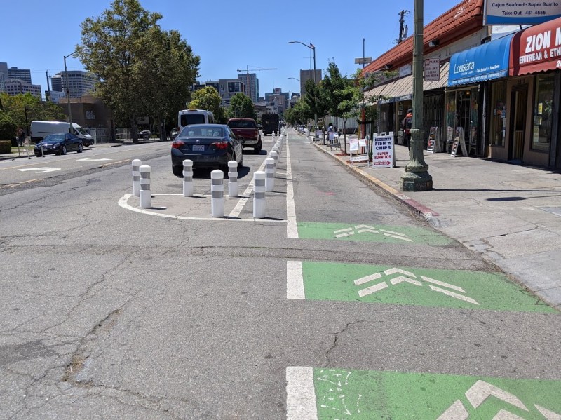 Telegraph's protected bike lane. Photo: Streetsblog/Rudick