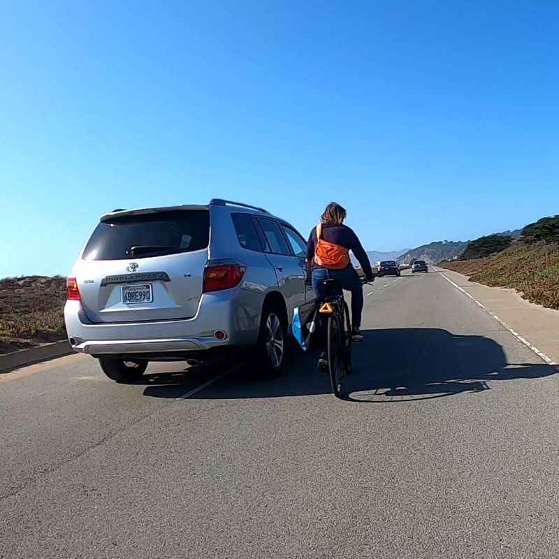 Still from Parker Day's twitter of a motorist menacing a cyclist Monday on the Great Highway.