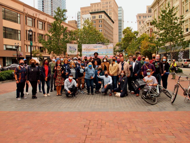 Friday morning's rally in Oakland for better transit. Photo: Ian Griffiths