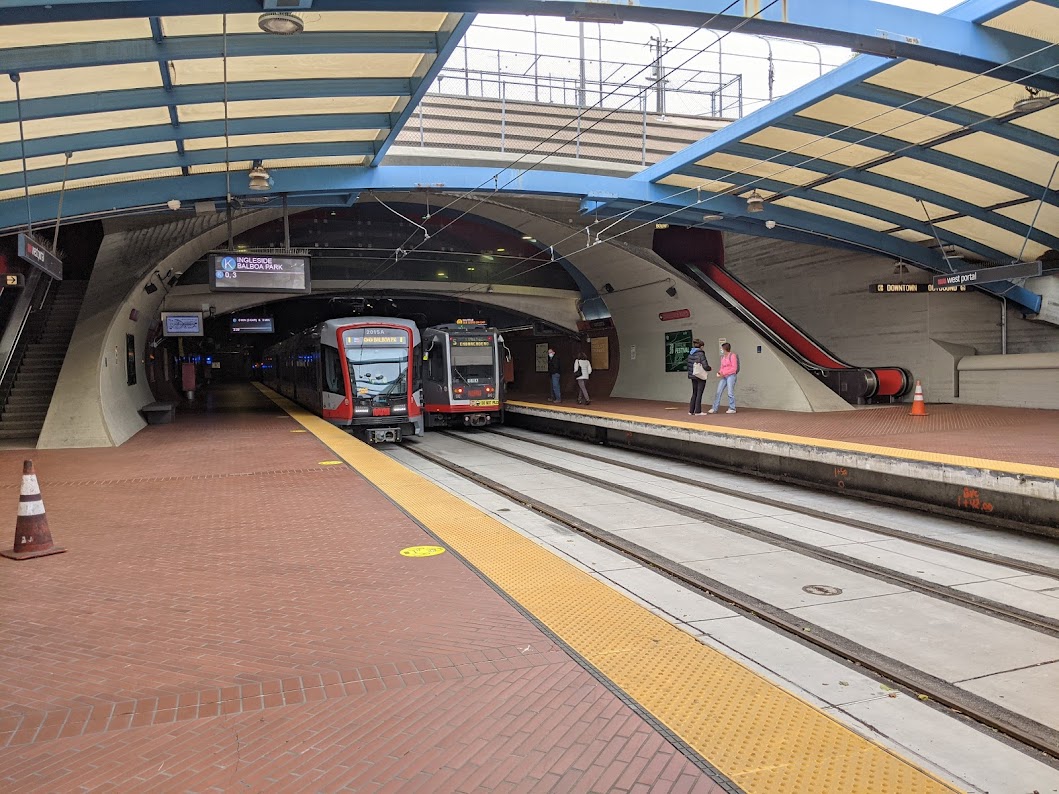 Trains at West Portal. Seems like the platforms have enough room for bikes, no? Photo: Streetsblog/Rudick