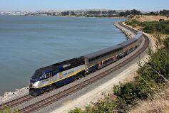 A state-run Amtrak train in Pinole. Pretty, but in terms of speed, reliability, frequency, it's also kind of pathetic. Image: Cap Corridor
