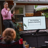 Parking Reform Network Co-founder Tony Jordan at a fundraiser Sunday night. All Photos: Jonathan Maus/BikePortland