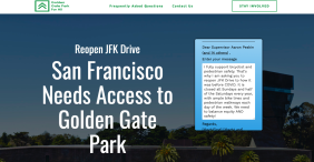 Not quite grassroots: A new website sponsored by SF Fine Arts Museums advocates to restore JFK Drive to its “pre-pandemic configuration.” A prefilled email form on the site argues it would be better for bike and pedestrian safety. (Image: parkaccess4all.org)