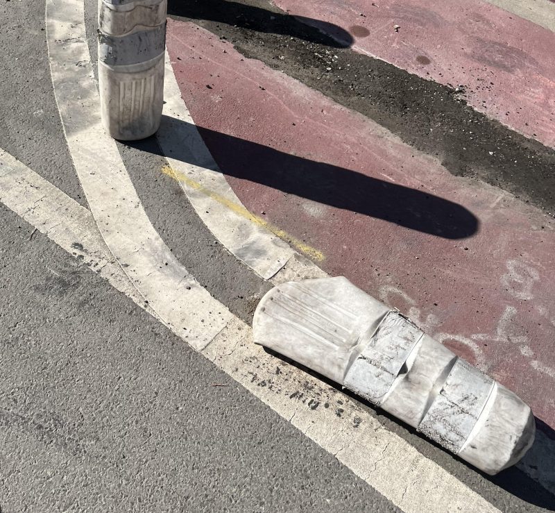 A plastic bollard near Lake Merritt BART that's meant to protect pedestrians. Photos: Ryan Lester unless noted