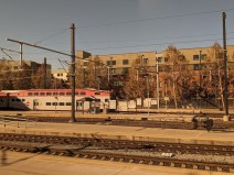 Caltrain poles and  overhead wire over the tracks in San Jose. Photo: Streetsblog/Rudick