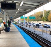 The Montrose Blue Line station and evening rush hour traffic on the Kennedy Expressway. Photo: John Greenfield