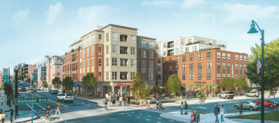 A rendering of the "Depot II" development, which will create 106 homes plus neighborhood retail space next to the Beverly regional rail station. The project began construction in 2021. Courtesy of the City of Beverly.