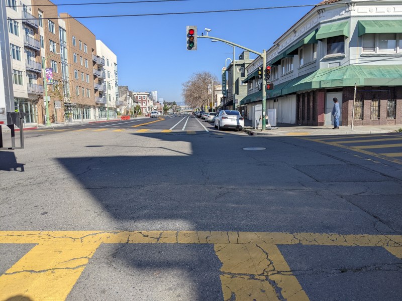 New unprotected bike lanes are being installed in the Telegraph "gap" between 29th and MacArthur. Photo: Streetsblog/Rudick