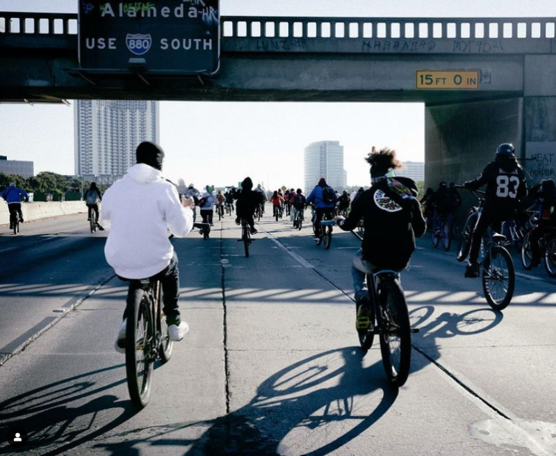 Kids riding on I-80 on Sunday. From Rideout's Instagram