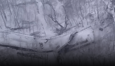 The collapsed Fern Hollow Bridge - ccreen capture from CNBC