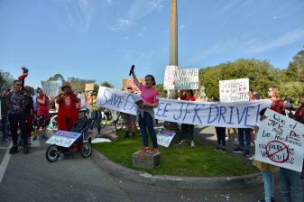 Walk San Francisco's Jodie Medeiros at a rally earlier this year. Photo: Sergio Ruiz