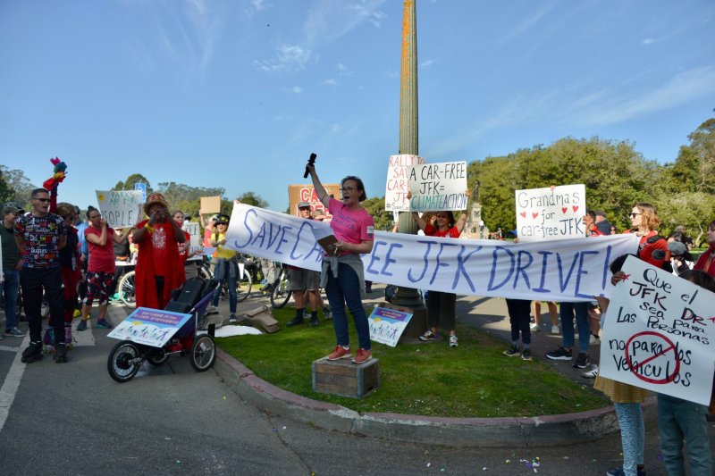Walk San Francisco's Jodie Medeiros at a rally earlier this year. Photo: Sergio Ruiz