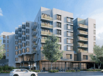 A rendering of a supportive housing project at the former Umeya Rice Cake factory. Image: FSY Architects