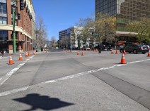 An unintentional car-free Broadway, late in the marathon on Sunday. Photo: Streetsblog/Rudick