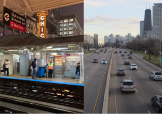 The State/Lake 'L' station and DuSable Lake Shore Drive. Photos: John Greenfield