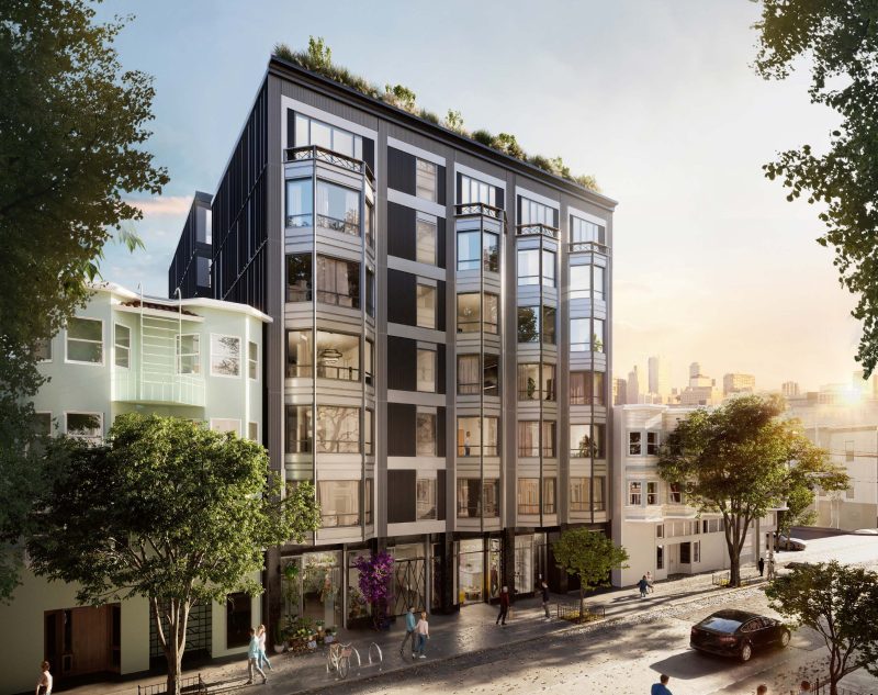 A rendering of 618 Octavia in Hayes Valley. Density and height are great. But cramming in so much parking sets a bad precedent. Image: SF Planning Packet