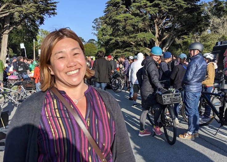 Janelle Wong, SFBC Executive Director, at the J.F.K. Promenade celebration. Photo: Streetsblog/Rudick
