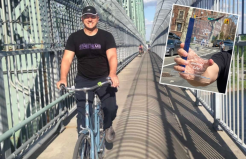 Clarence Eckerson Jr., the eyes and legs behind hundreds of bike-centric Streetfilms videos, will be among 30 awardees from across the globe to be honored on World Bicycle Day, June 3. Here, he rides in Montreal, 2017. Photo: Chris Buntlett