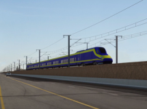 A rendering of a bullet train going through Morgan Hill in Rivas's district. Image: CaHSRA