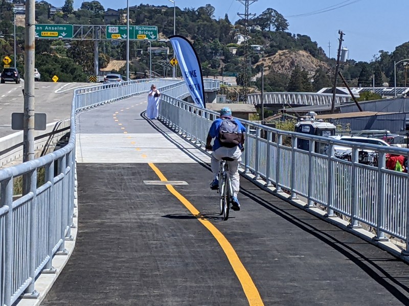 A cyclist enjoying the new path over the creek Thursday afternoon. All photos Streetsblog/Rudick unless indicated
