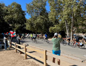 Cyclists take to the newly car-free stretch of Griffith Park Drive. Photos by Joe Linton/Streetsblog L.A.