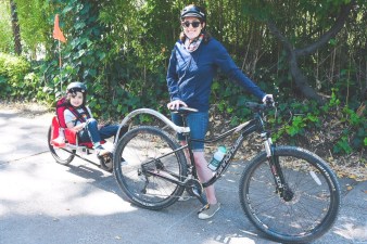 Amber Wipfler and her co-pilot. Wipfler is one of many local cyclists who helped push for a safer Butterfield. Photo: Brian Bercovitz